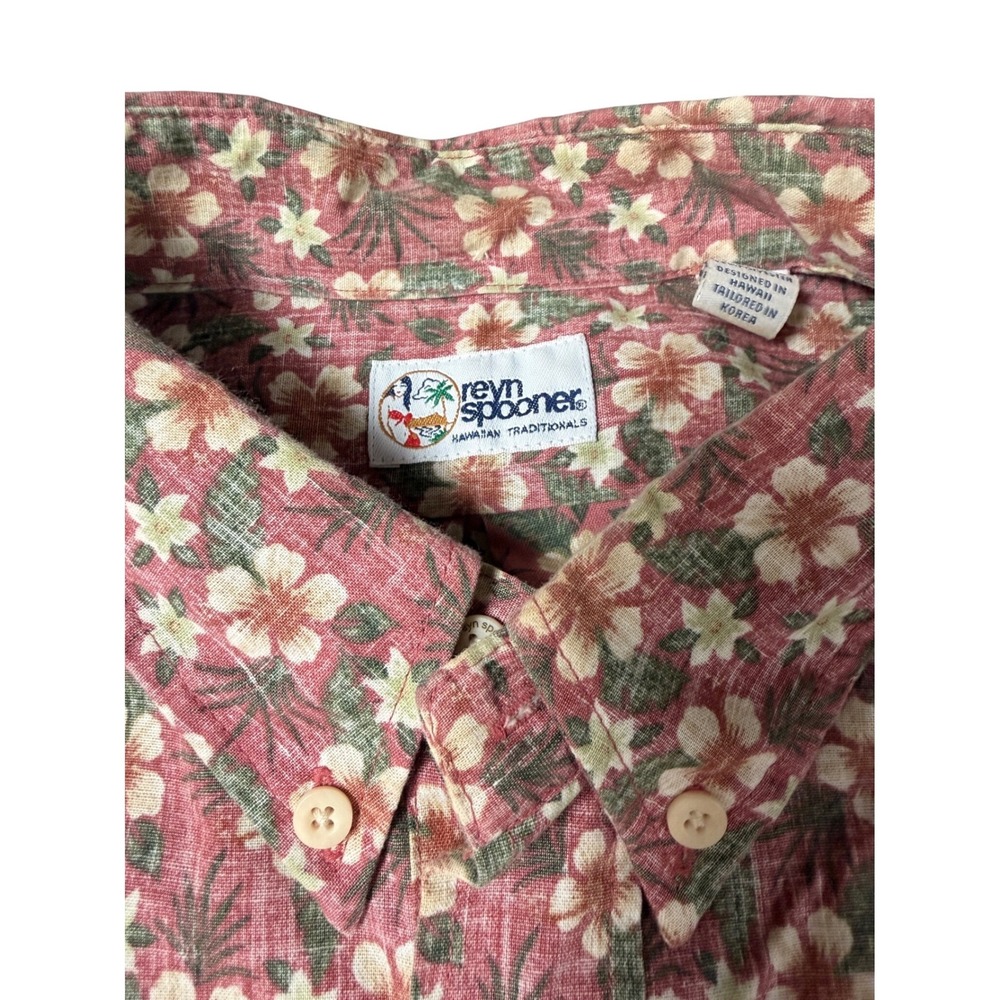 Vintage REYN SPOONER Reverse Print Hawaiian Shirt XL Pink Floral Korea
